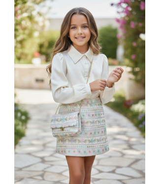 Satin Blouse & Skirt Set - Champagne (Met tasje) (Verzenddatum 10 juli)