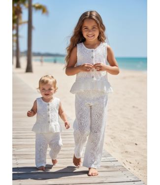 Kanten co-ord set top & broek - Wit