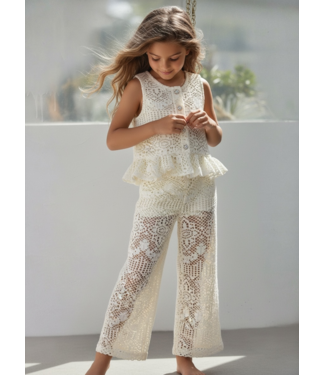 Kanten co-ord set top & broek - Creme