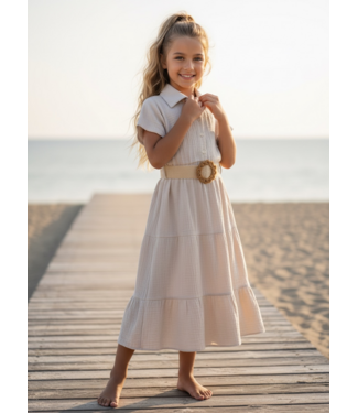 Mousseline Long Dress (Met Riem) - Beige