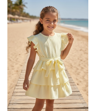 Mousseline Ruffle dress  - Geel