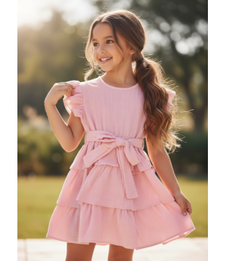 Mousseline Ruffle dress  - Roze