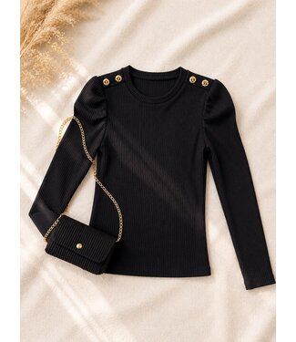 Shimmer longsleeve met tasje - zwart