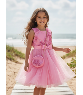 Flower jurk (met tasje) - Fuschia
