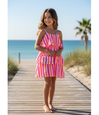 Stripe Dress (Met Tasje) - Oranje/Fuschia