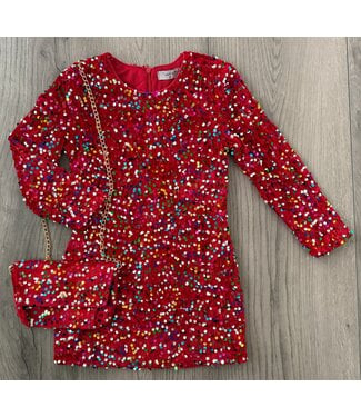 Glitter Jurkje met tasje - Rood