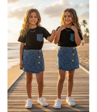 Denim Leopard skort Set - Zwart