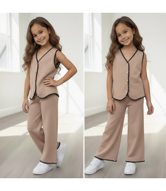 Soft Gilet & Flared Set - Beige