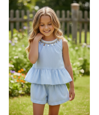 Ruffle Top & Short Set - Blauw