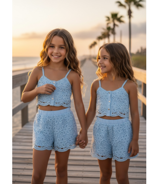 Kanten co-ord set top & short - Blauw