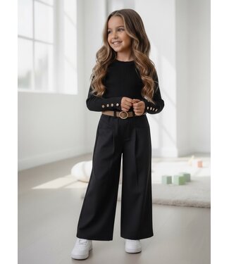 Pantalon met riem & Button Sweater - Zwart