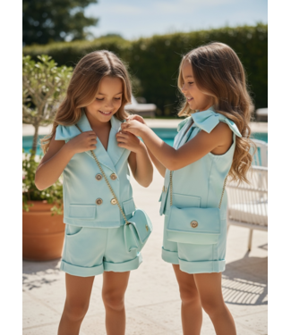 Bow Gilet & Short set (Met tasje) - Turquoise