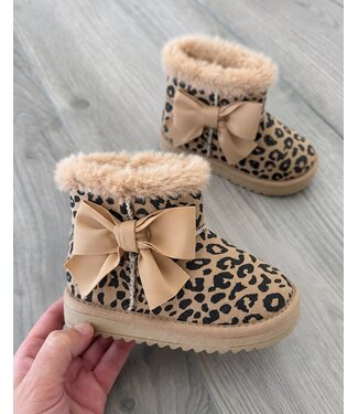 Furry Leopard Boots - Beige