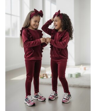 Bella Ruffle Velvet Set (Met Haarband) - Bordeaux