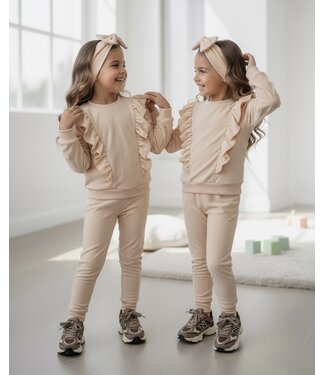 Bella Ruffle Velvet Set (Met Haarband) - Beige