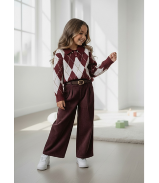 Wide Leg Pants (Met riem) - Bordeaux