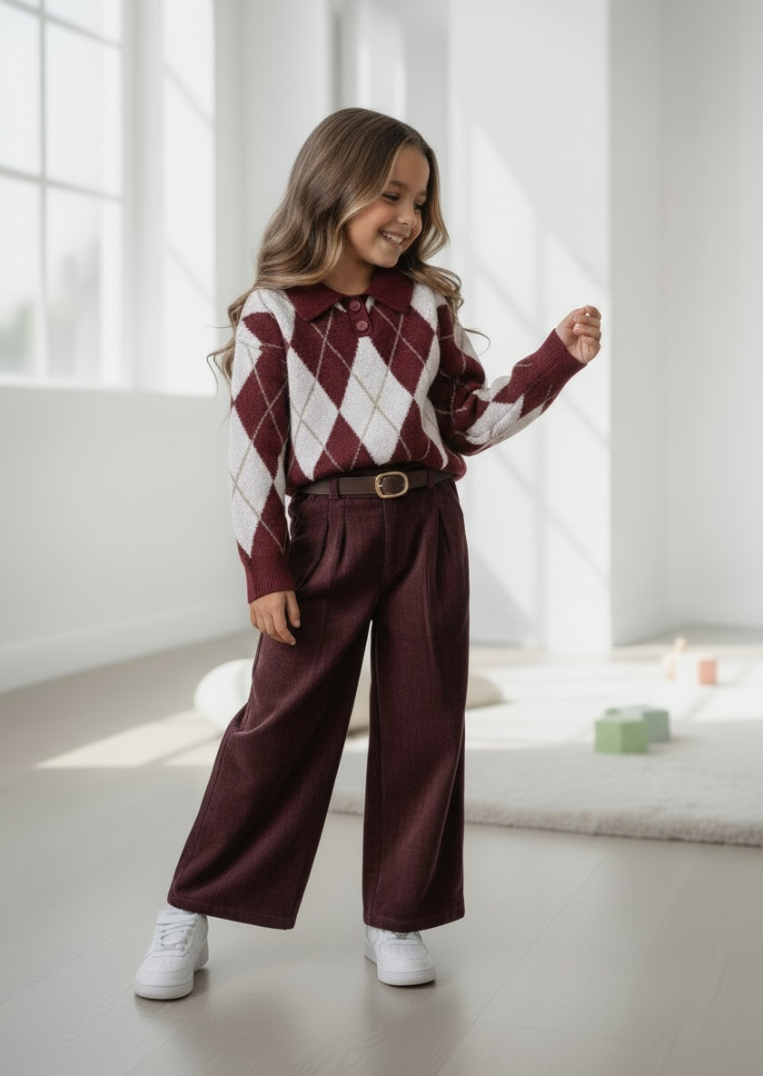 Wide Leg Pants (Met riem) - Bordeaux