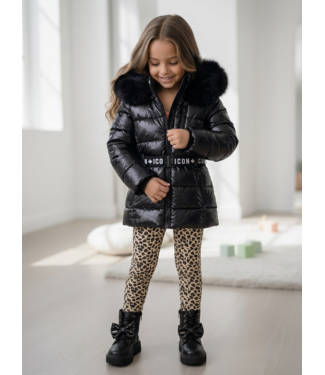 Icon Fur Belt Puffer Jacket - Zwart (Verzenddatum 30 Juli)