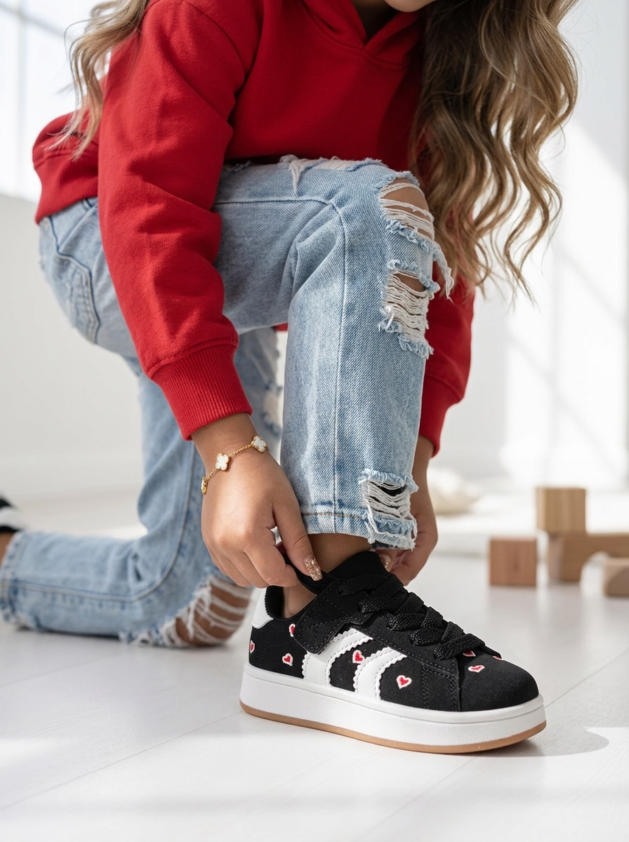 Stripe Heart Sneakers - Zwart