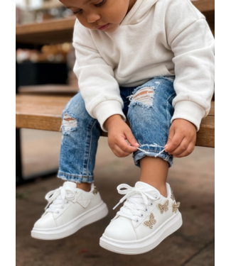 Sneakers met glitter vlinders - Goud