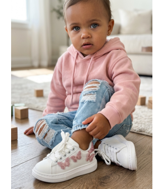 Sneakers met glitter vlinders - Wit/Roze