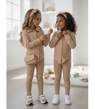 Beige Rib Set (Met Haarband & Tasje)
