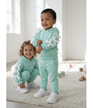 Bow Sleeve Hoodie Set - aQua/Wit