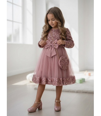 Glitter Bow Dress (Met Tasje) - Oud Roze (Verzenddatum 18 aug)