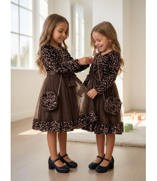 Glitter Bow Dress (Met Tasje) - Marron (Verzenddatum 18 aug)