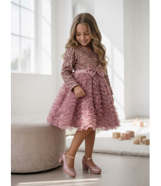 Ruffle Bow Dress - Oud Roze (Verzenddatum 18 aug)