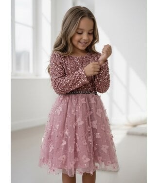 Vlinder Glitter Dress - Oud Roze (Verzenddatum 18 aug)