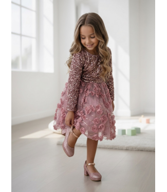 Roses Glitter Dress - Oud Roze (Verzenddatum 20 aug)