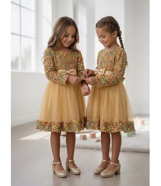 Glitter Jurkje met strik - Goud