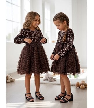 Ruffle Bow Dress - Marron (Verzenddatum 18 aug)