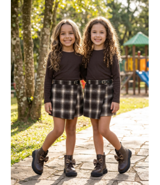 Checkered Chic Skirt Set - Marron