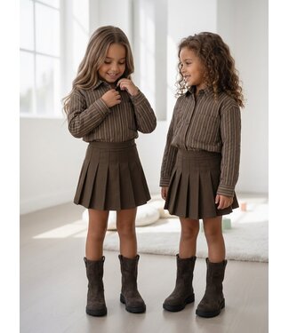 Stripe Pleated Skirt Set - Marron