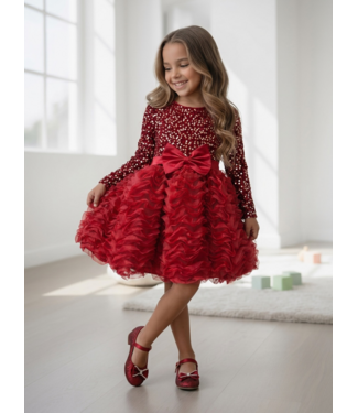 Ruffle Bow Dress - Bordeaux (Verzenddatum 18 aug)