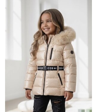 Icon Fur Belt Puffer Jacket - Beige