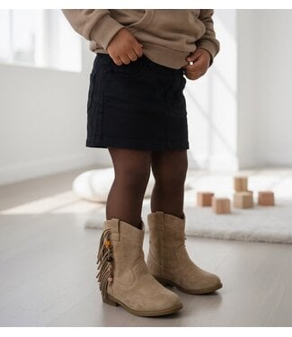 Fringe Suede Cowboy Boots - Beige