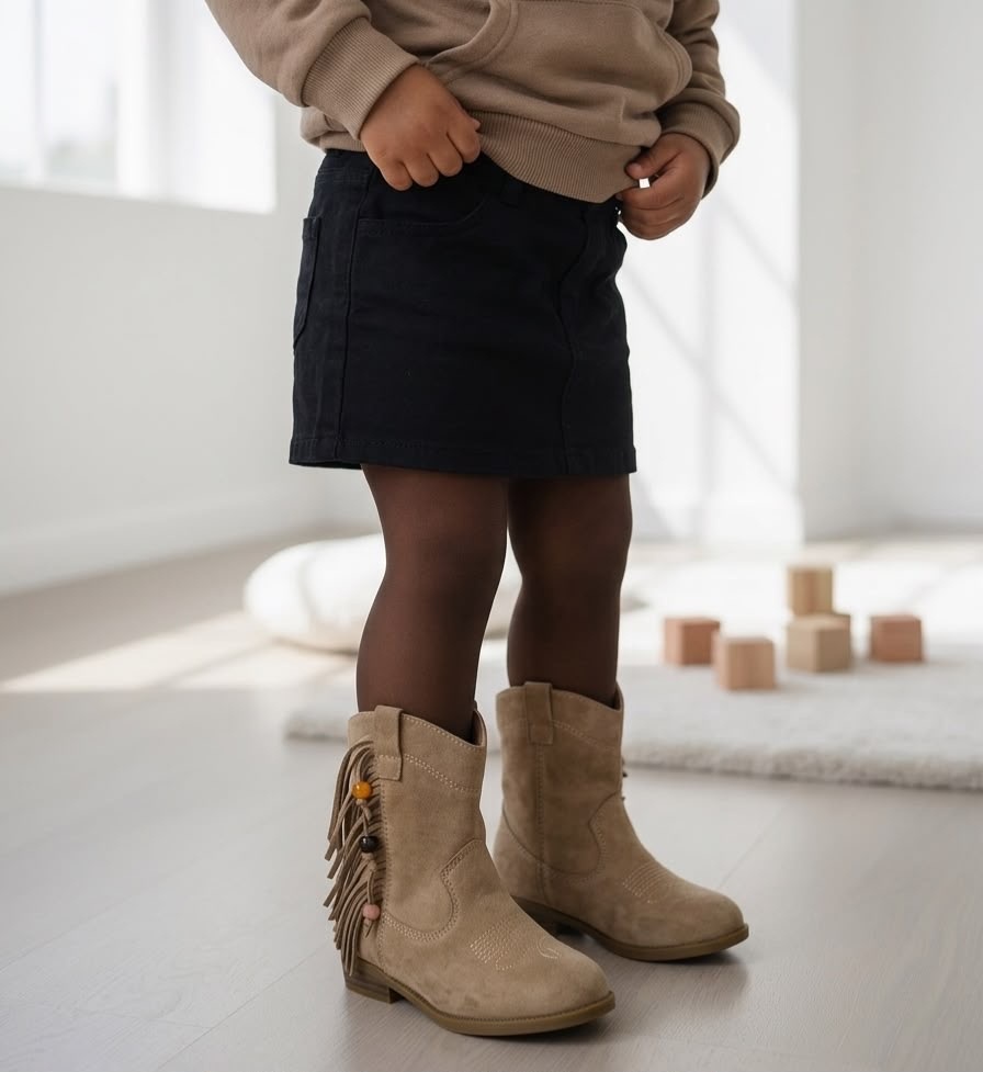 Fringe Suede Cowboy Boots - Beige  (Verzenddatum 27 aug)