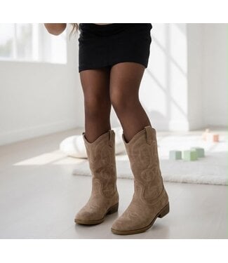 High Suede Cowboy Boots - Beige