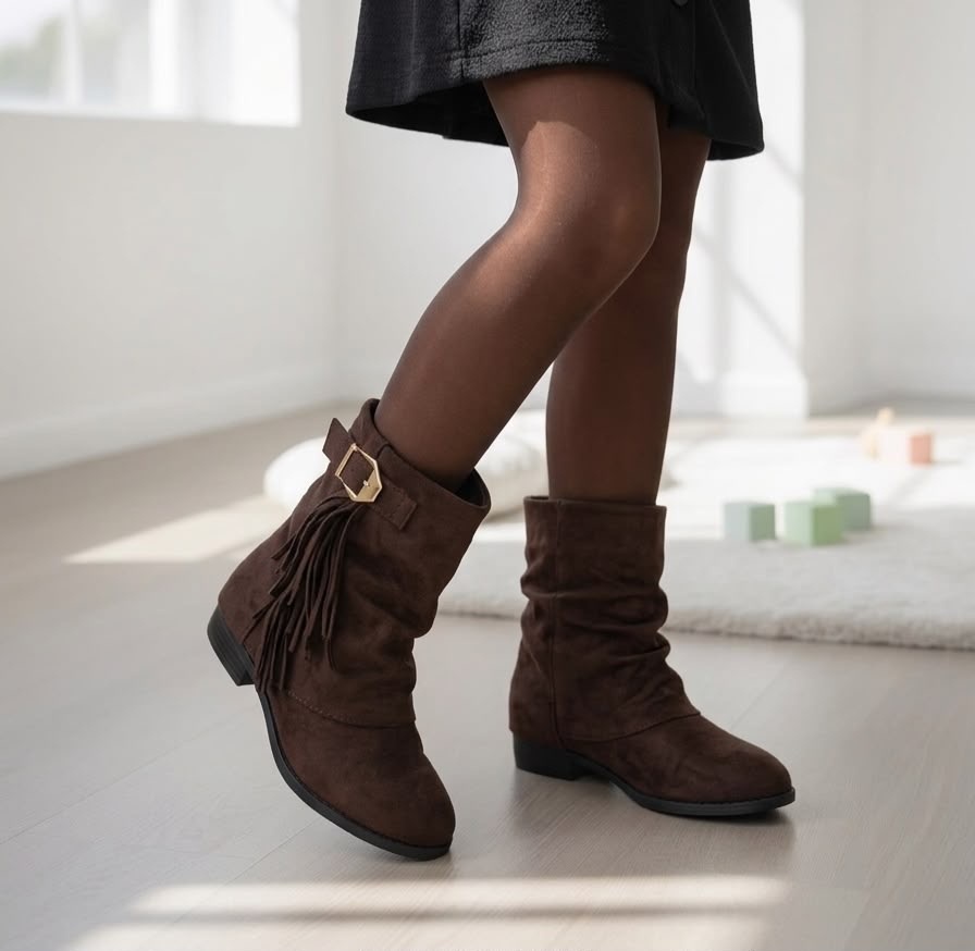 Suede Fringe Boots - Marron