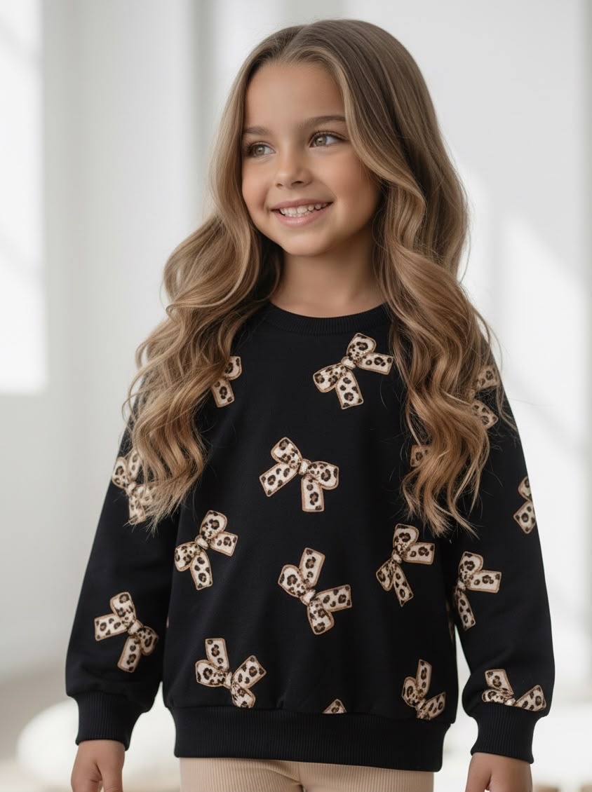 Leopard Bow Sweater – Zwart