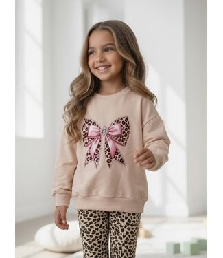 Leopard Bow Sparkle Sweater – Beige