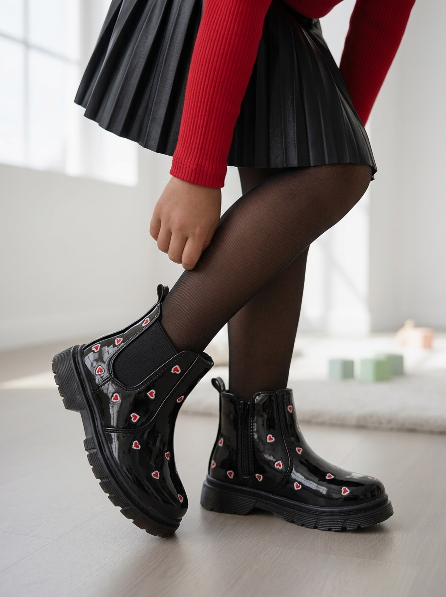 Chelsea Heart Boots - Shiny Zwart (Verzenddatum 13 Aug)