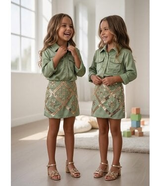 Satin Blouse & Skirt Set - Mint