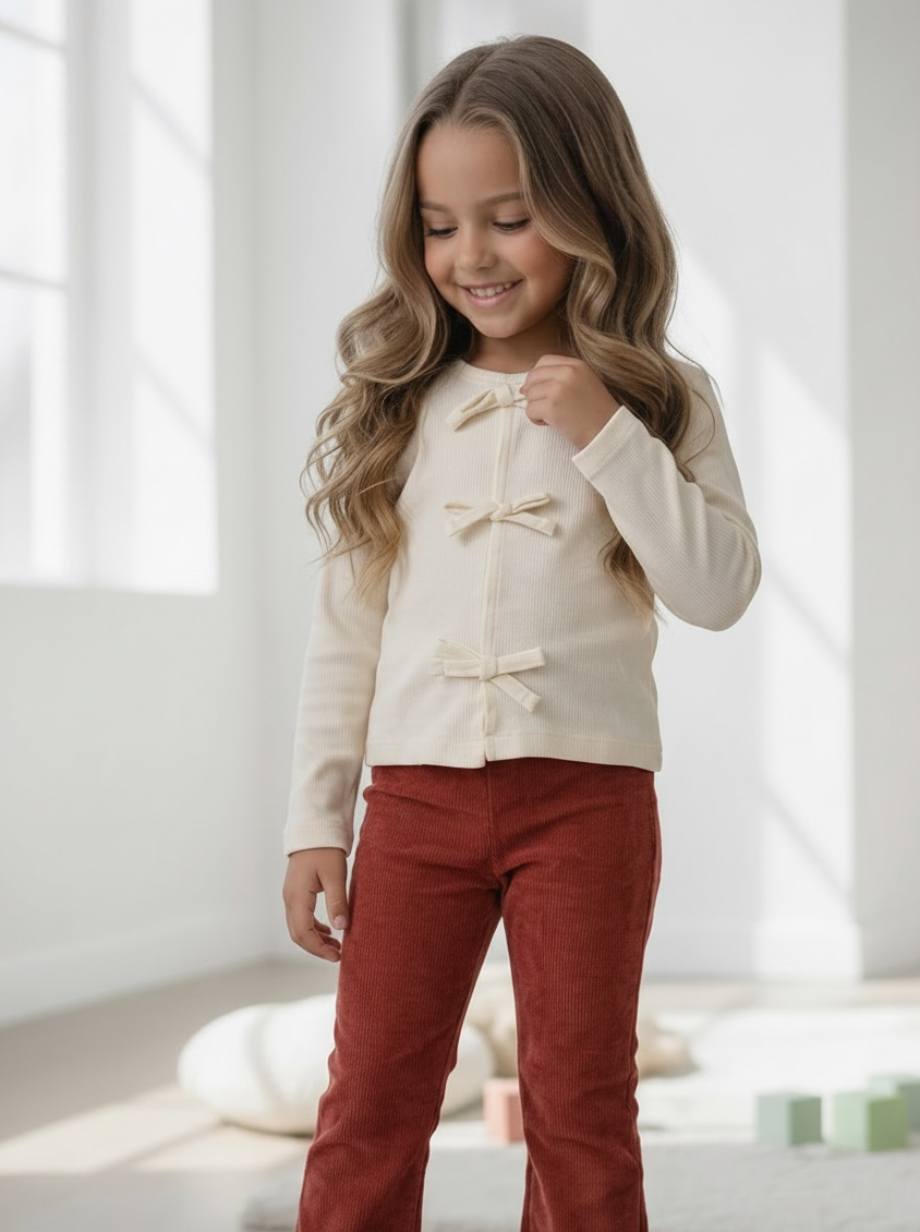 Longsleeve met strikjes - Antique White