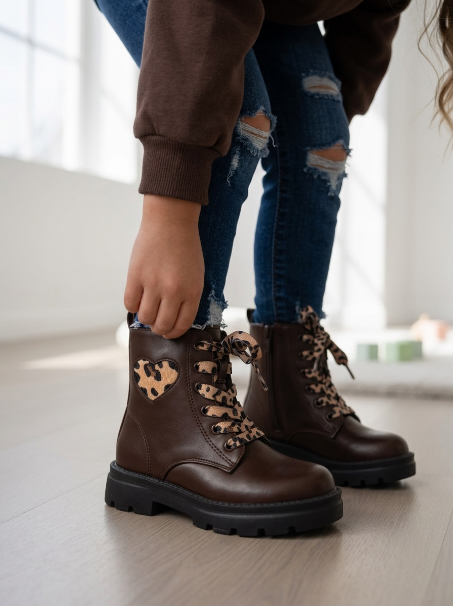 Leopard Heart Boots - Marron