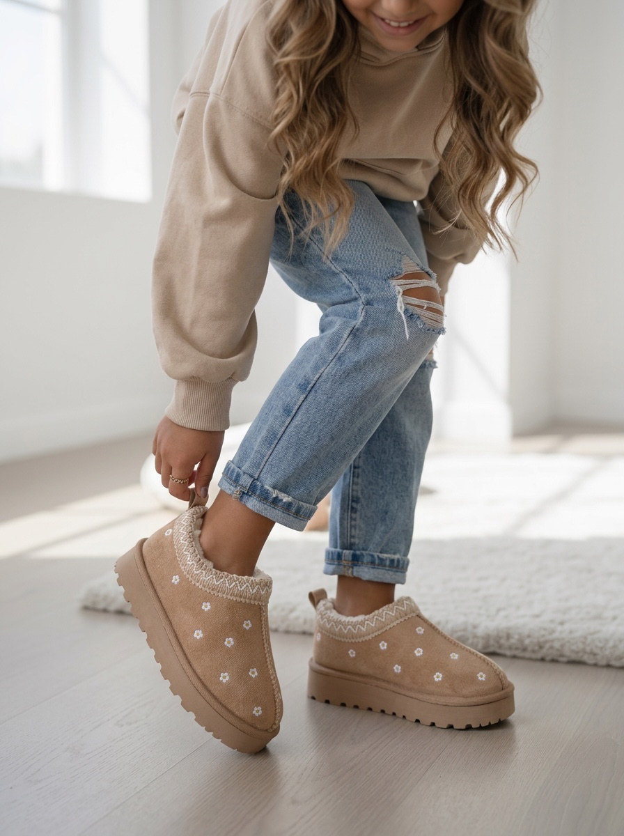 Furry Flower sliders - Beige