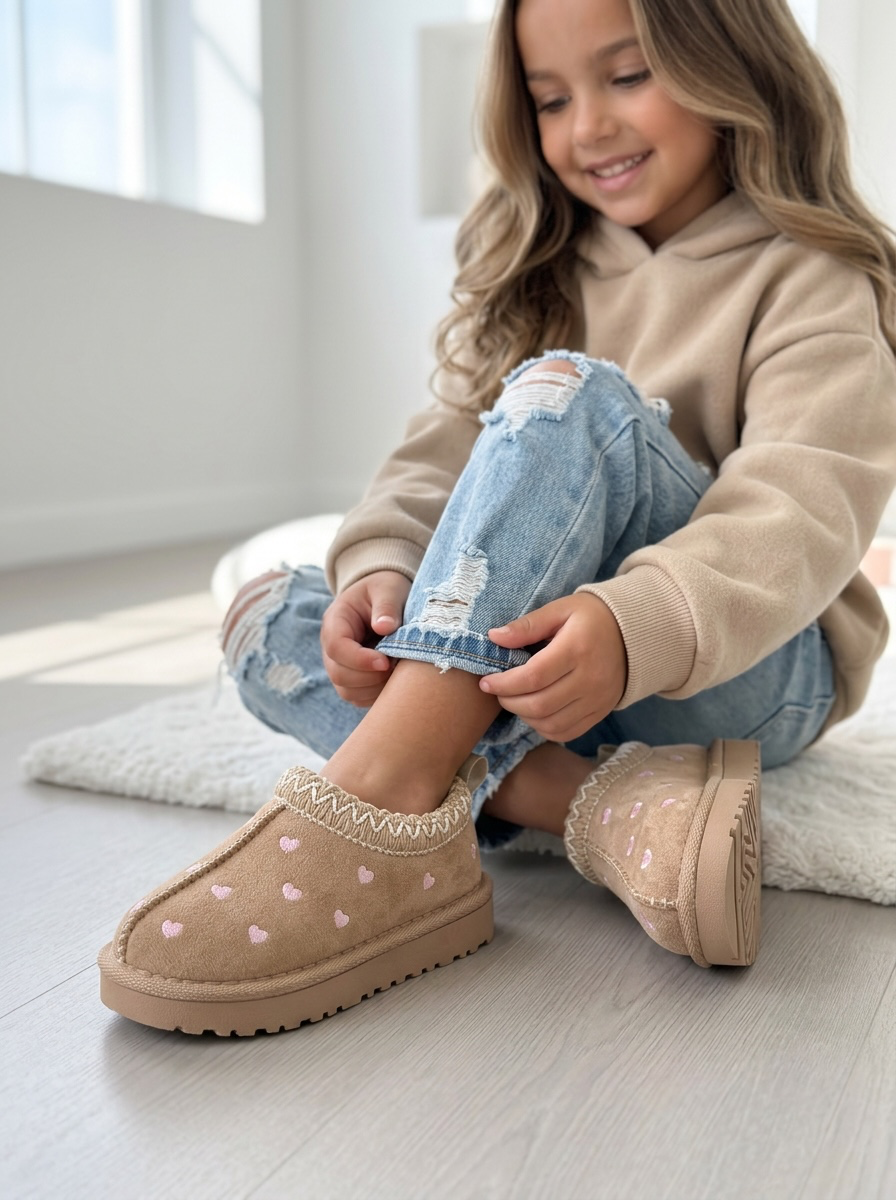 Furry Hartjes sliders - Beige (Verzenddatum 24 aug)